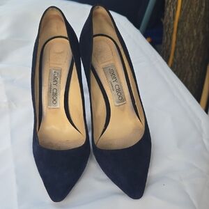 Jimmy Choo Navy Blue  Heels Classic Pointed-Toe